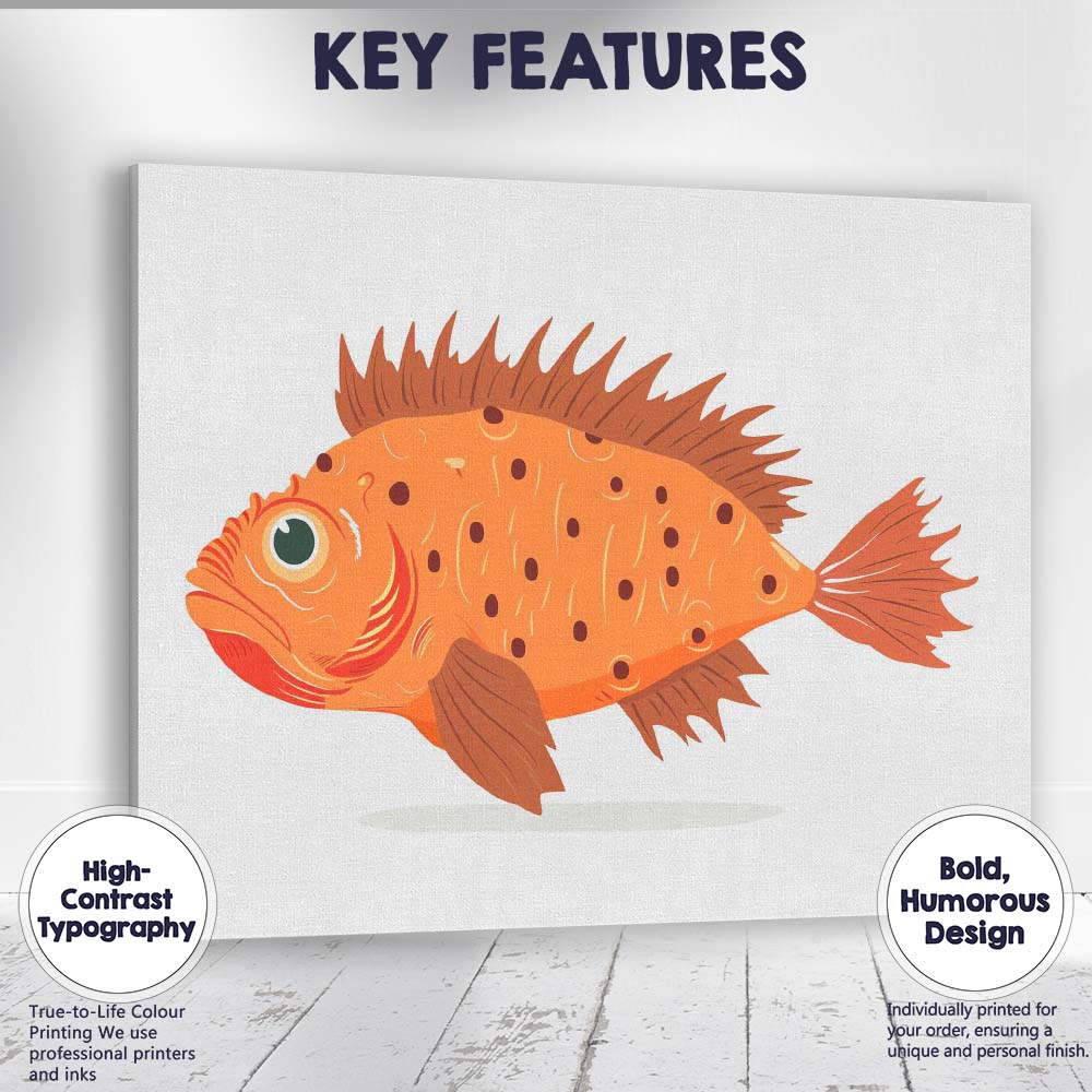 Orange Spotted Tropical Reef Fish Illustration Canvas Wall Art Print Decor Picture Ready to Hang