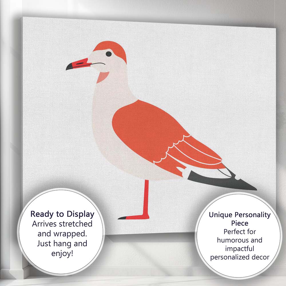 Minimalist Coral Seagull Coastal Bird Illustration Canvas Wall Art Print Decor Picture Ready to Hang
