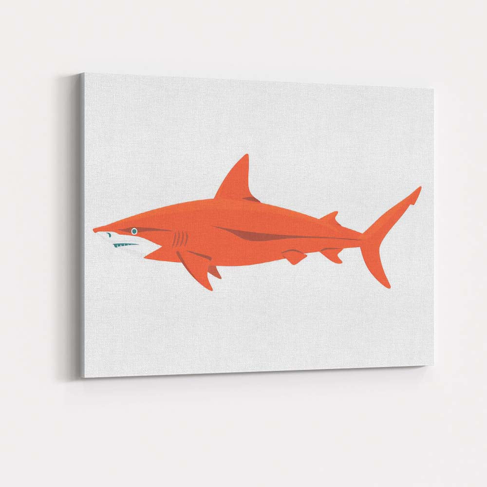 Minimalist Orange Reef Shark Ocean Wildlife Illustration Canvas Wall Art Print Decor Picture Ready to Hang