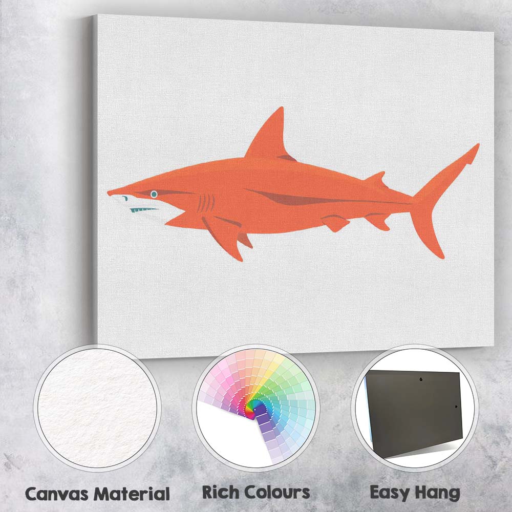 Minimalist Orange Reef Shark Ocean Wildlife Illustration Canvas Wall Art Print Decor Picture Ready to Hang