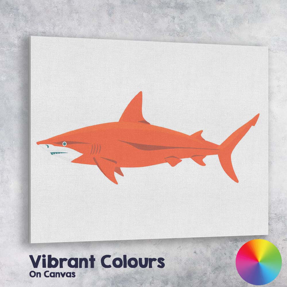 Minimalist Orange Reef Shark Ocean Wildlife Illustration Canvas Wall Art Print Decor Picture Ready to Hang