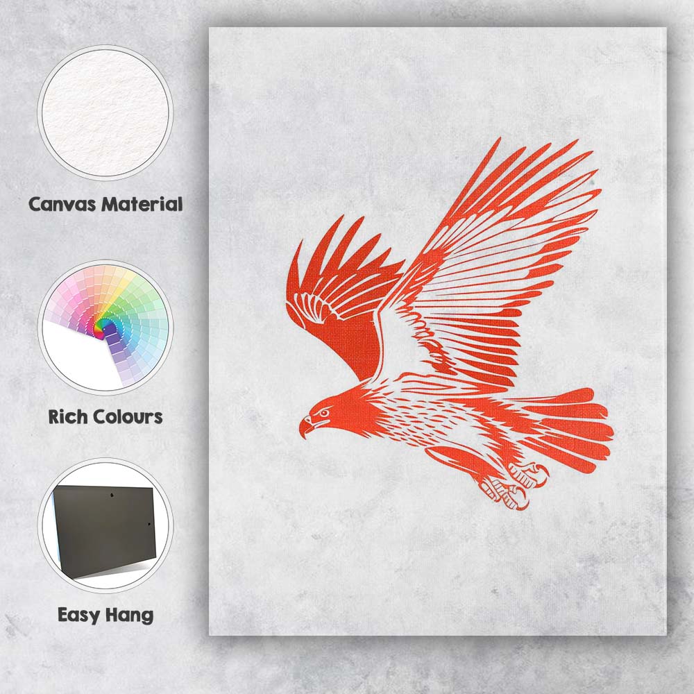 Minimalist Coral Red Soaring Eagle Silhouette Wildlife Illustration Canvas Wall Art Print Decor Picture Ready to Hang