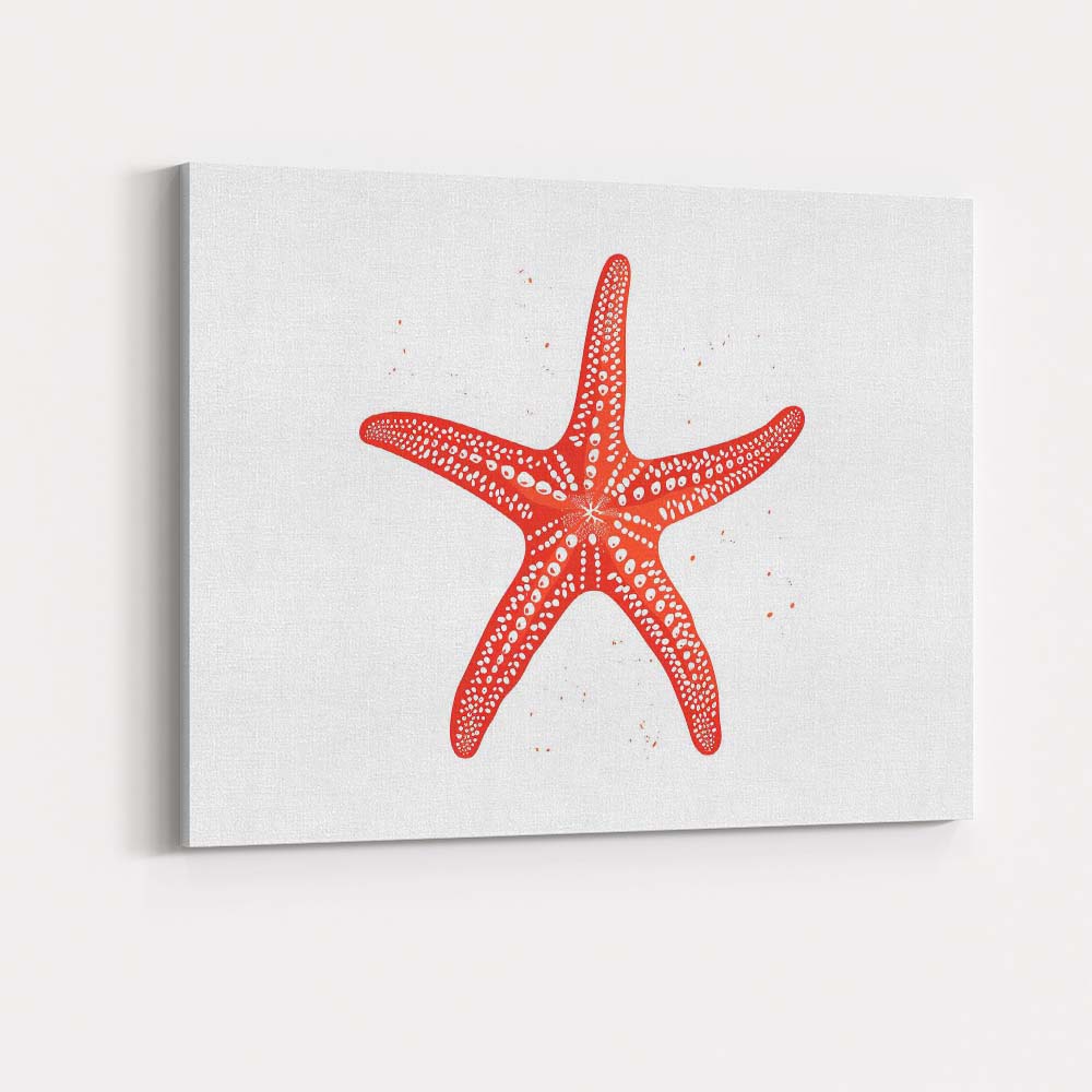 Rustic Coral Orange Decorative Starfish Coastal Illustration Canvas Wall Art Print Decor Picture Ready to Hang