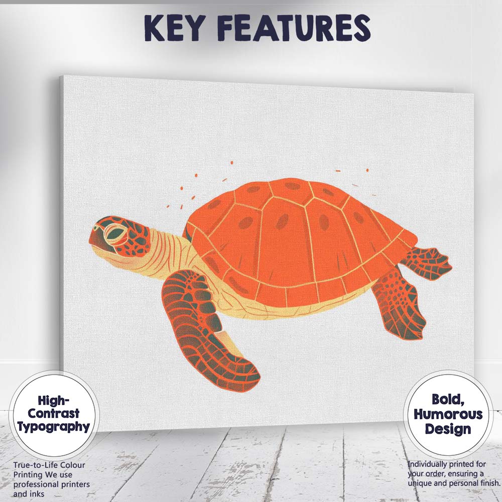 Stylised Orange Sea Turtle Ocean Wildlife Illustration Canvas Wall Art Print Decor Picture Ready to Hang