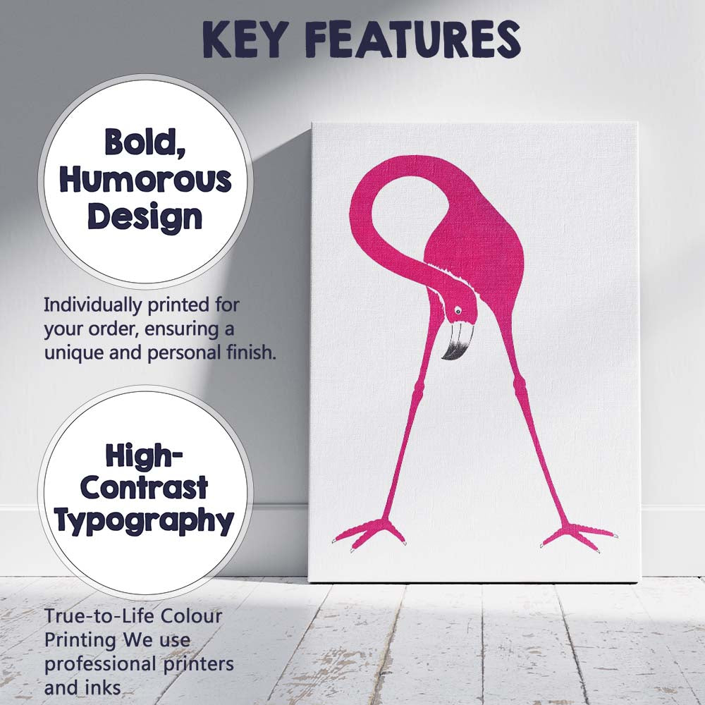 Bold Pink Flamingo Tropical Bird Minimalist Illustration Canvas Wall Art Print Decor Picture Ready to Hang