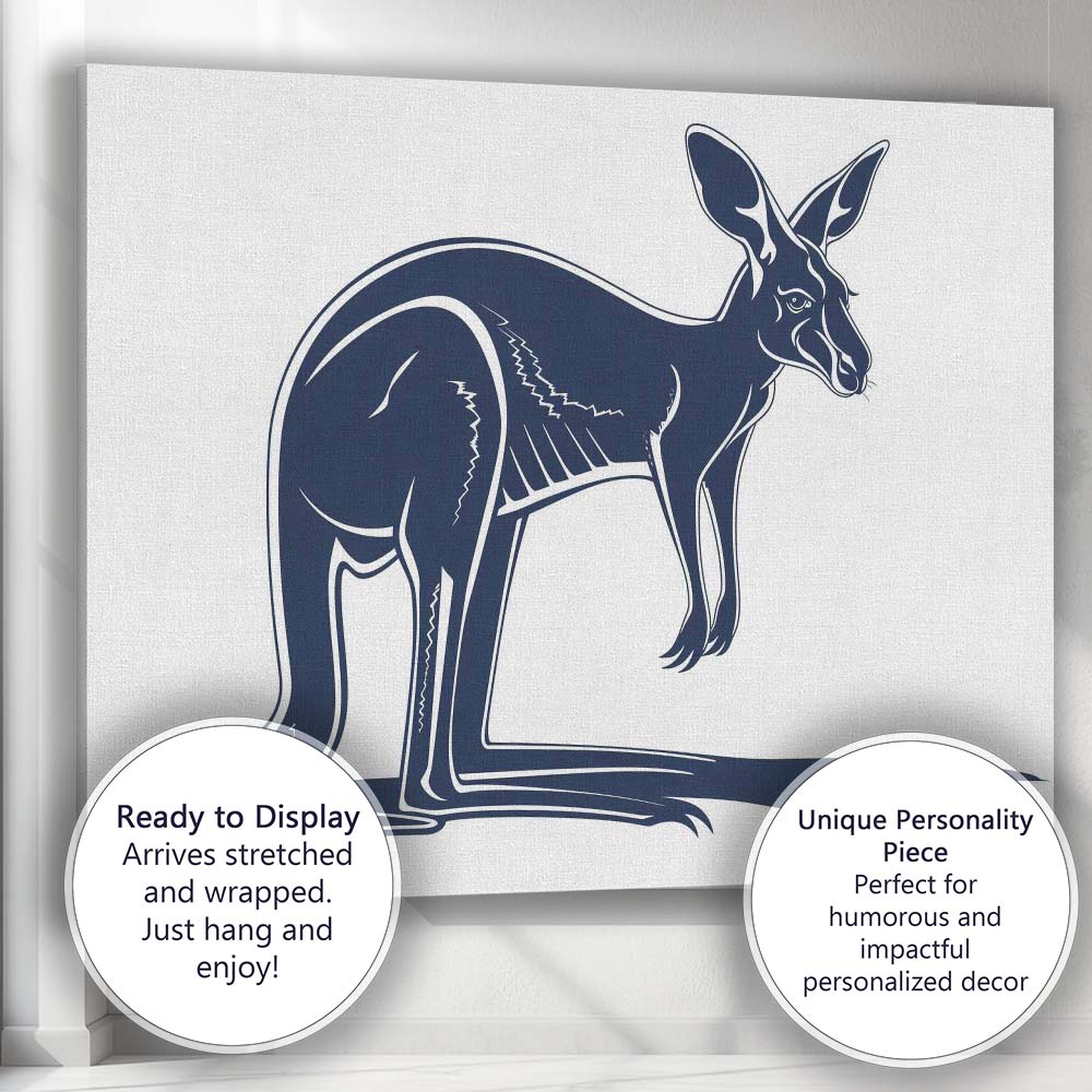 Black Kangaroo Wildlife Silhouette Minimalist Animal Illustration Canvas Wall Art Print Decor Picture Ready to Hang