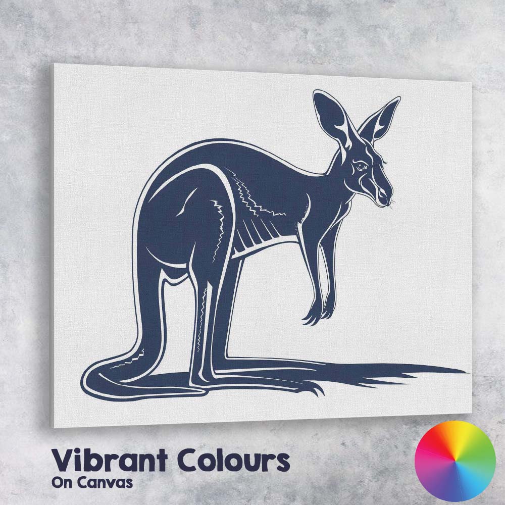 Black Kangaroo Wildlife Silhouette Minimalist Animal Illustration Canvas Wall Art Print Decor Picture Ready to Hang