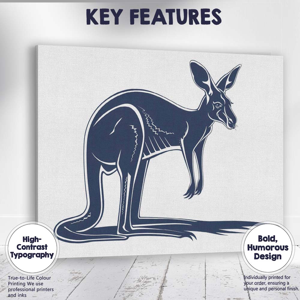 Black Kangaroo Wildlife Silhouette Minimalist Animal Illustration Canvas Wall Art Print Decor Picture Ready to Hang
