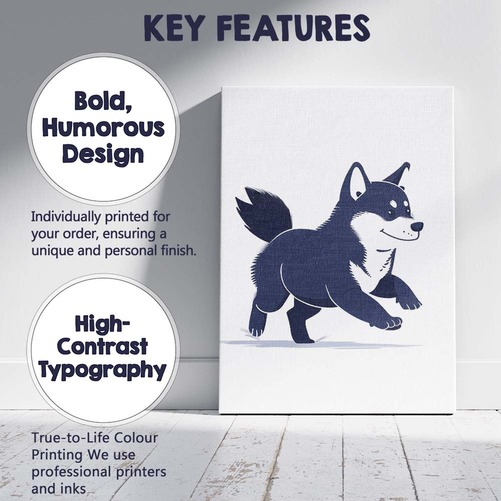 Cute Smiling Shiba Inu Puppy Cartoon Illustration Canvas Wall Art Print Decor Picture Ready to Hang