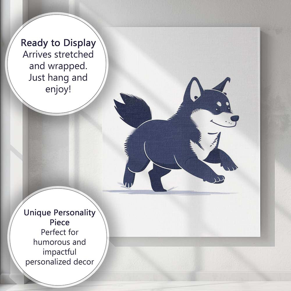 Cute Smiling Shiba Inu Puppy Cartoon Illustration Canvas Wall Art Print Decor Picture Ready to Hang