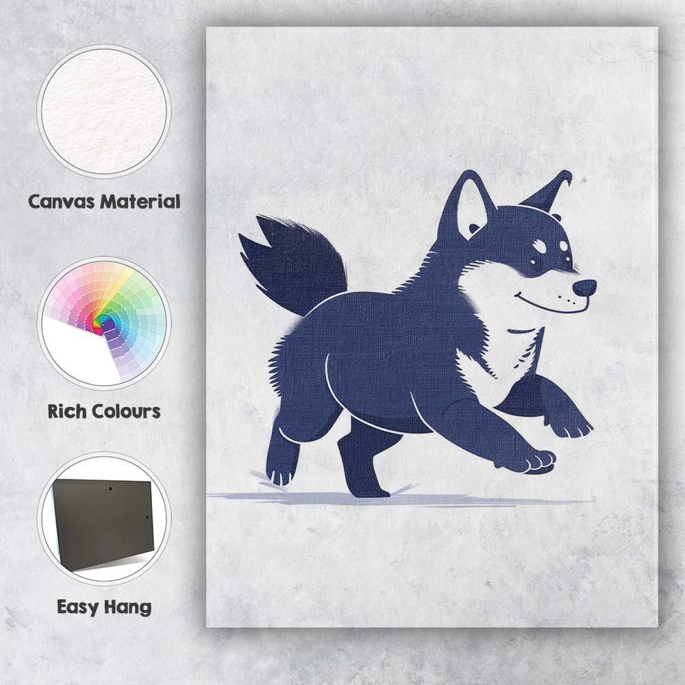 Cute Smiling Shiba Inu Puppy Cartoon Illustration Canvas Wall Art Print Decor Picture Ready to Hang