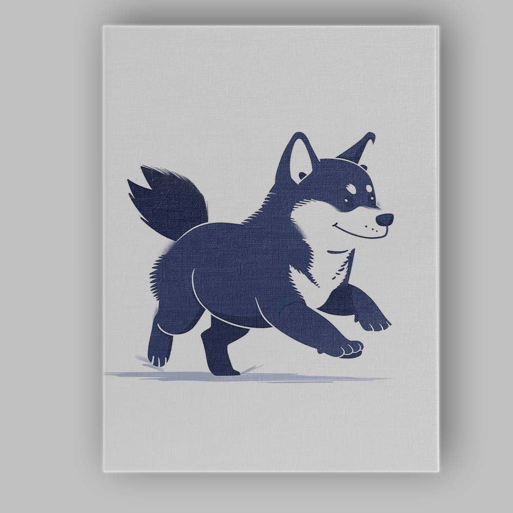 Cute Smiling Shiba Inu Puppy Cartoon Illustration Canvas Wall Art Print Decor Picture Ready to Hang