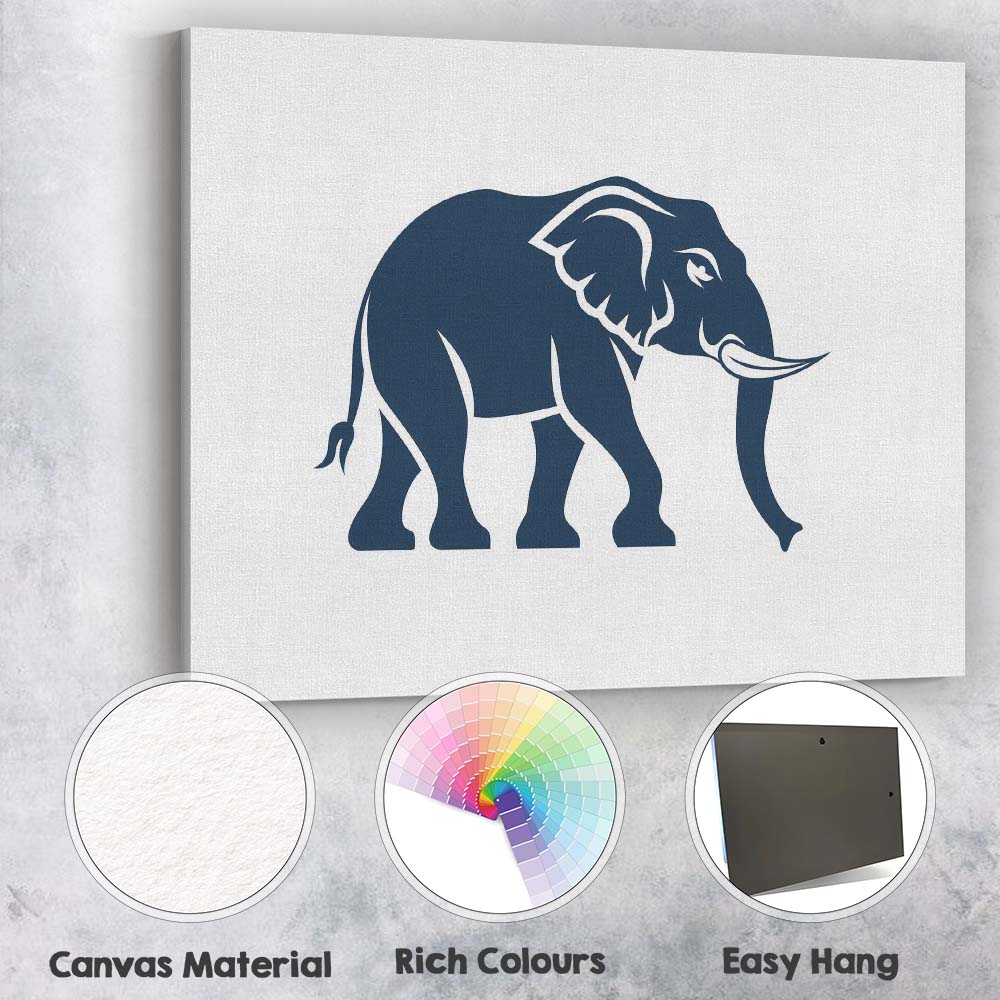 Minimalist Navy Blue Elephant Wildlife Silhouette Illustration Canvas Wall Art Print Decor Picture Ready to Hang