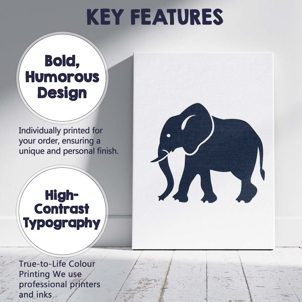 Scandinavian Minimalist Elephant Animal Silhouette Nursery Illustration Canvas Wall Art Print Decor Picture Ready to Hang