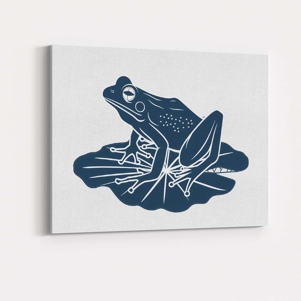 Detailed Blue Frog Sitting on Lily Pad Nature Illustration Canvas Wall Art Print Decor Picture Ready to Hang