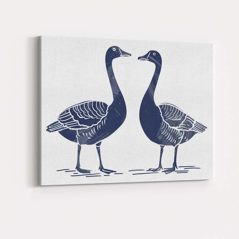 Rustic Blue Goose Pair Farmhouse Wildlife Illustration Canvas Wall Art Print Decor Picture Ready to Hang