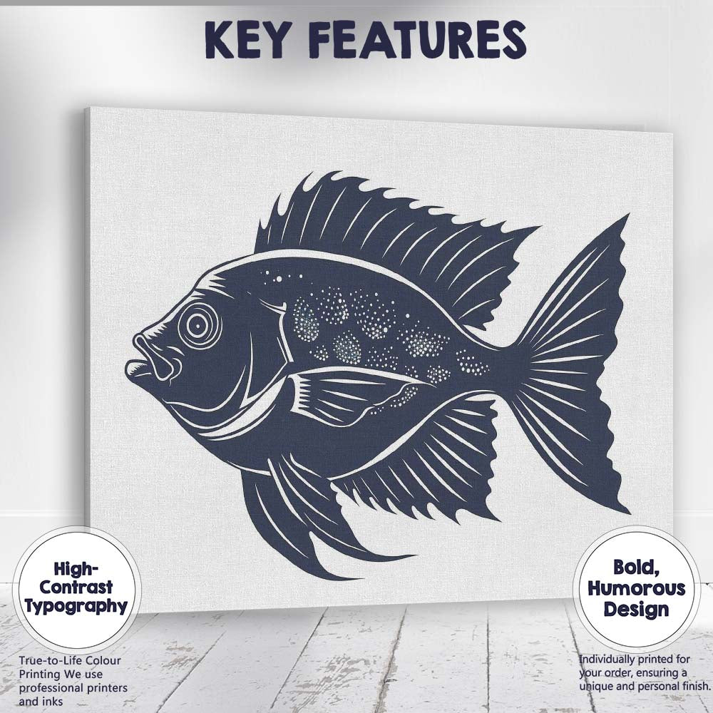 Decorative Blue Tropical Fish Marine Wildlife Illustration Canvas Wall Art Print Decor Picture Ready to Hang