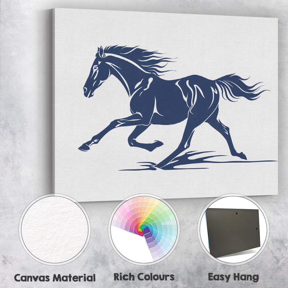 Galloping Wild Horse Minimalist Animal Illustration Canvas Wall Art Print Decor Picture Ready to Hang