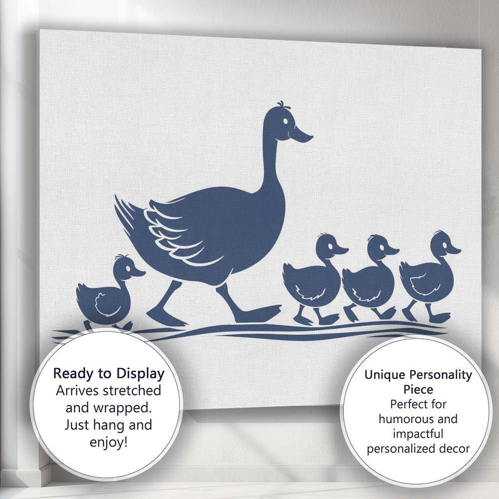 Cute Mother Duck With Ducklings Illustration Canvas Wall Art Print Decor Picture Ready to Hang