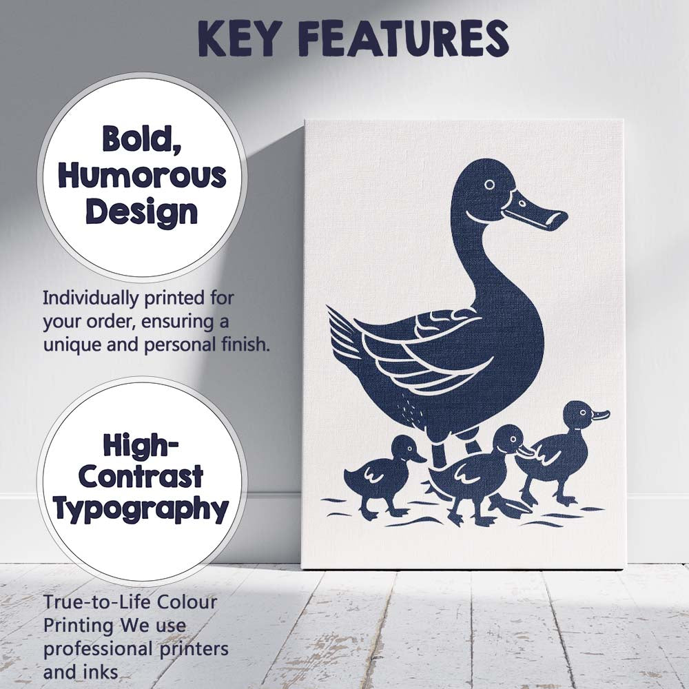 Minimalist Mother Duck And Ducklings Silhouette Canvas Wall Art Print Decor Picture Ready to Hang