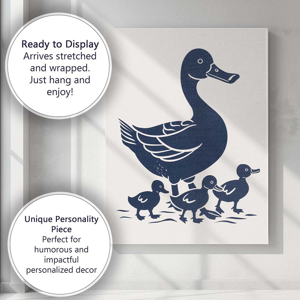 Minimalist Mother Duck And Ducklings Silhouette Canvas Wall Art Print Decor Picture Ready to Hang