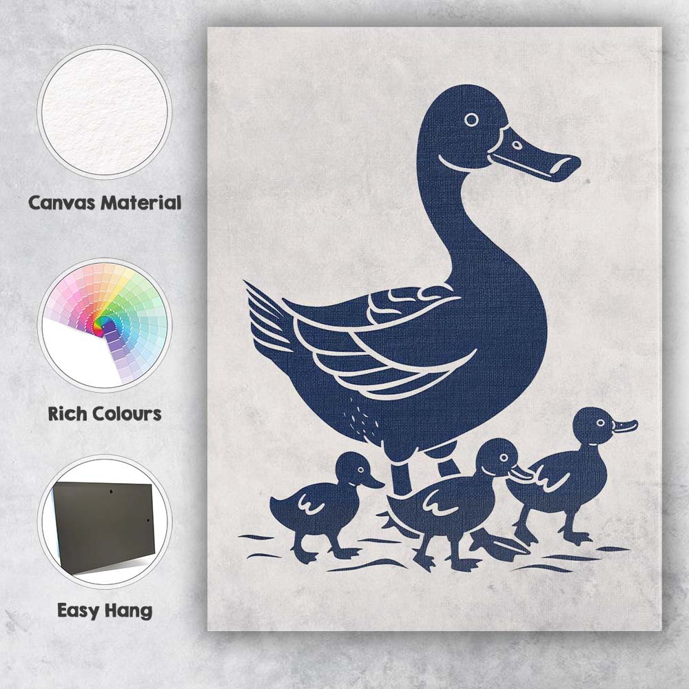 Minimalist Mother Duck And Ducklings Silhouette Canvas Wall Art Print Decor Picture Ready to Hang