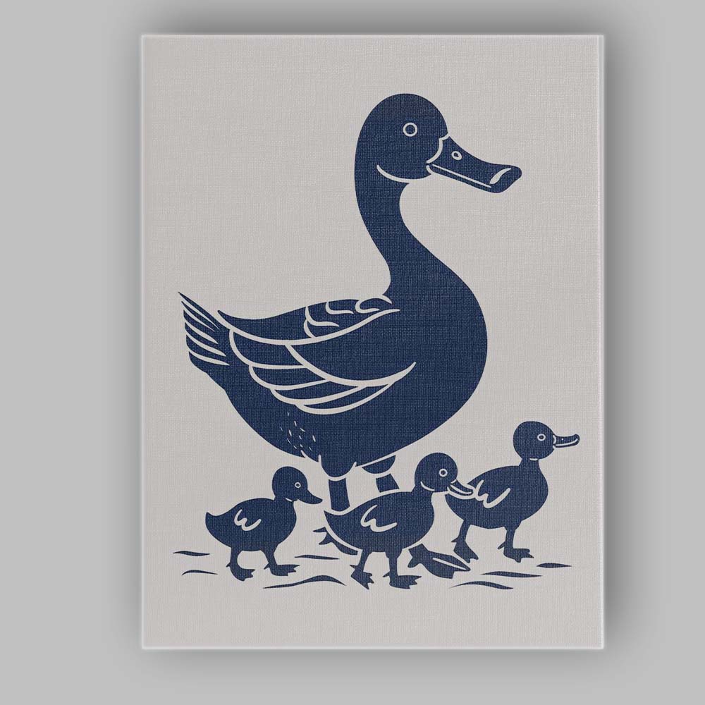 Minimalist Mother Duck And Ducklings Silhouette Canvas Wall Art Print Decor Picture Ready to Hang