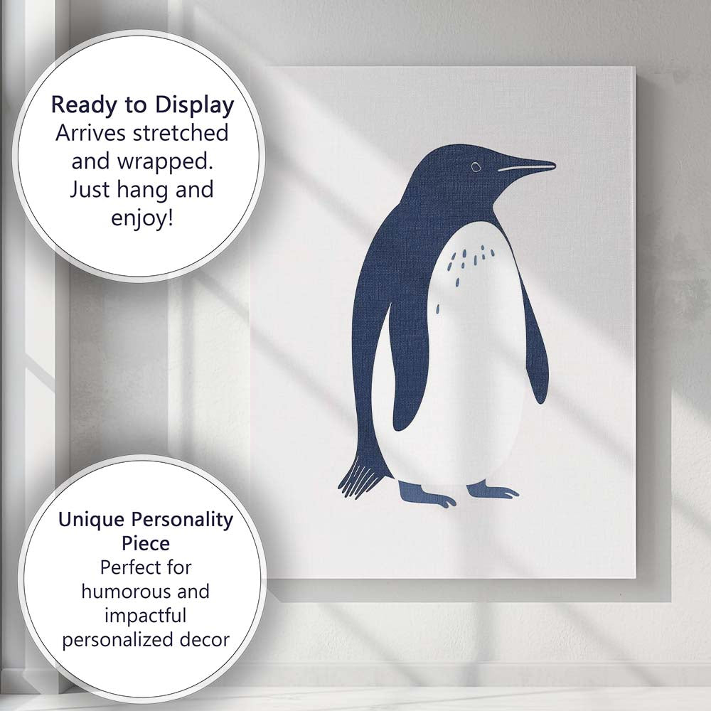 Elegant Emperor Penguin Minimalist Wildlife Illustration Canvas Wall Art Print Decor Picture Ready to Hang
