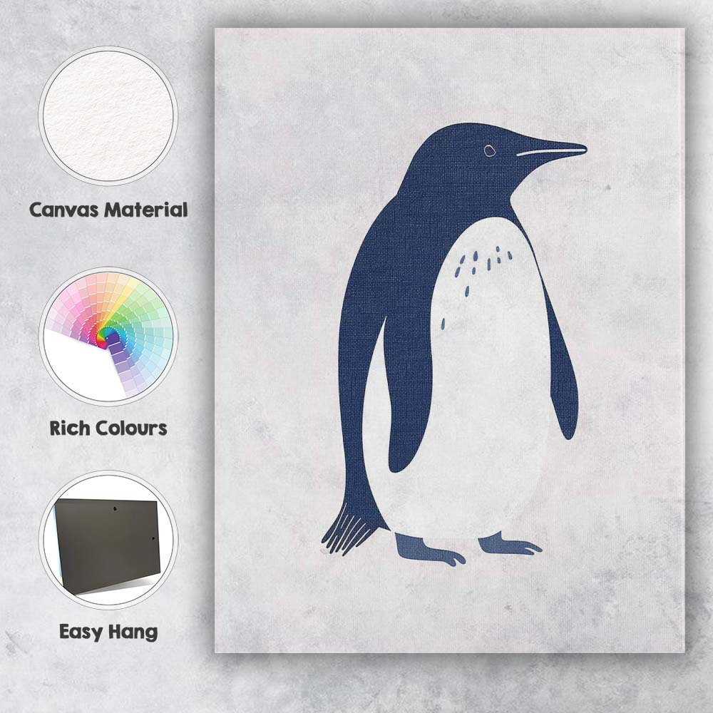 Elegant Emperor Penguin Minimalist Wildlife Illustration Canvas Wall Art Print Decor Picture Ready to Hang