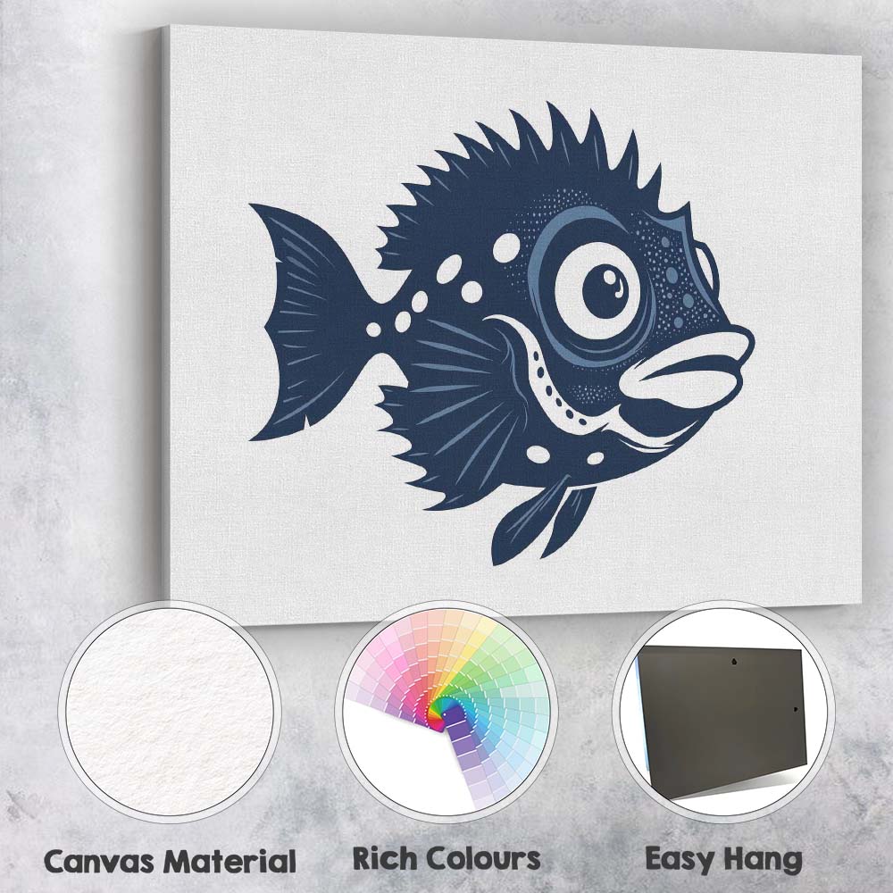 Cute Big Eyed Tropical Fish Cartoon Illustration Canvas Wall Art Print Decor Picture Ready to Hang