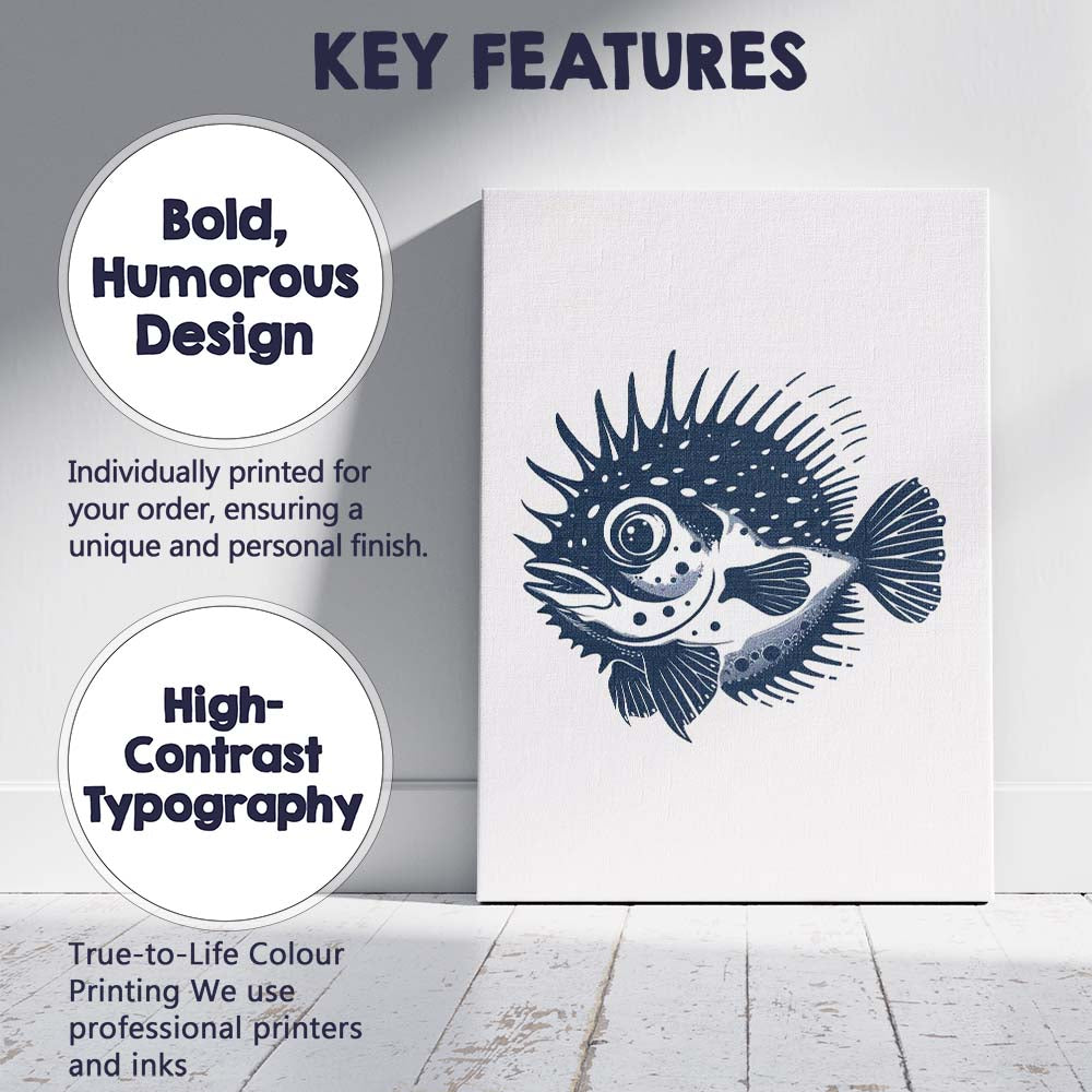 Spiky Puffer Fish Ocean Wildlife Illustration Canvas Wall Art Print Decor Picture Ready to Hang