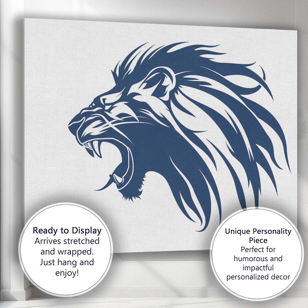 Roaring Lion Head Tribal Wildlife Illustration Canvas Wall Art Print Decor Picture Ready to Hang