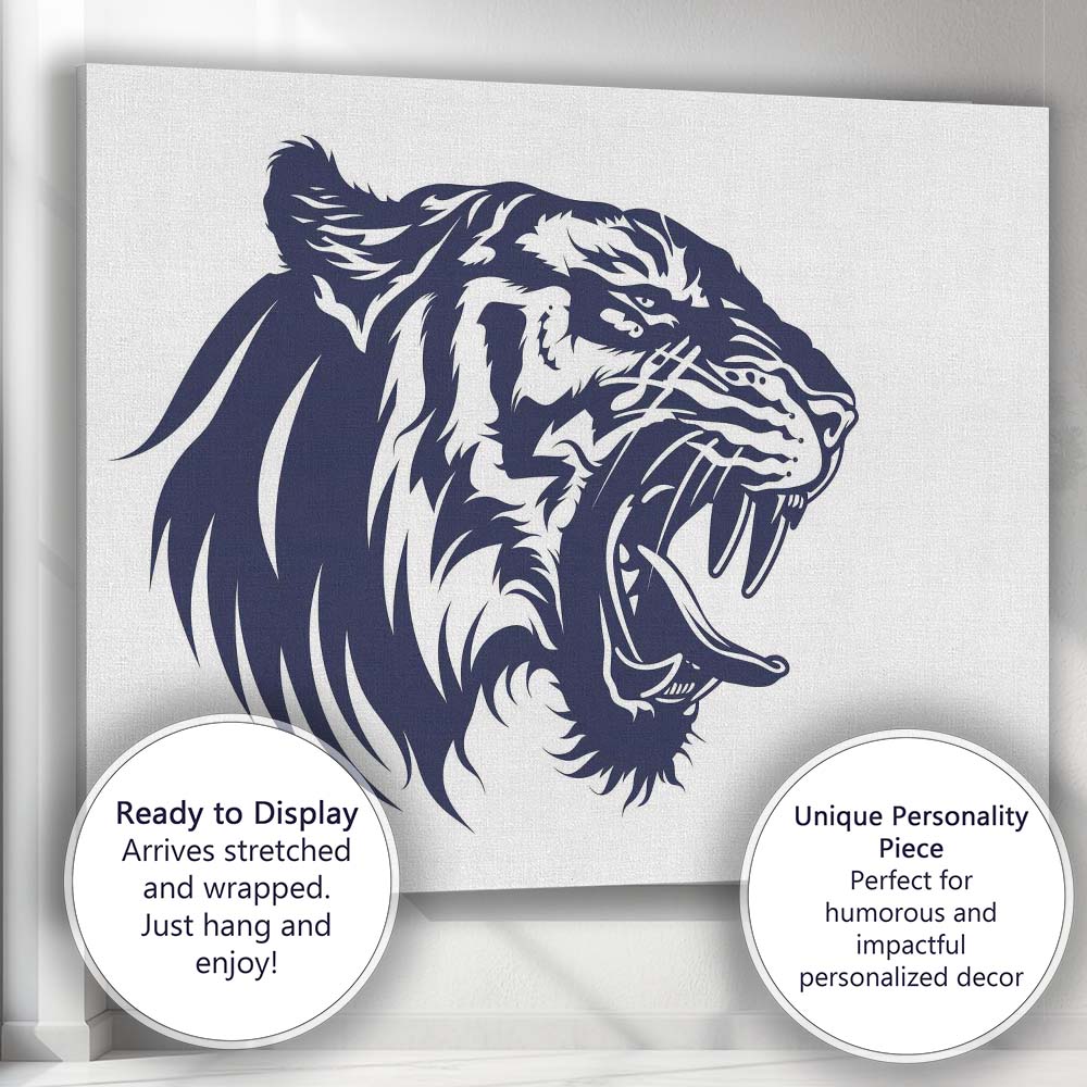 Fierce Roaring Tiger Head Wildlife Illustration Canvas Wall Art Print Decor Picture Ready to Hang