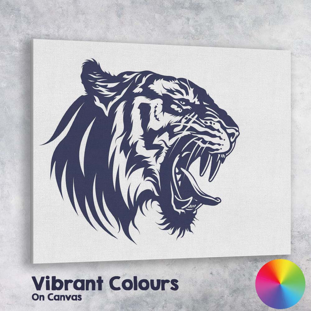 Fierce Roaring Tiger Head Wildlife Illustration Canvas Wall Art Print Decor Picture Ready to Hang