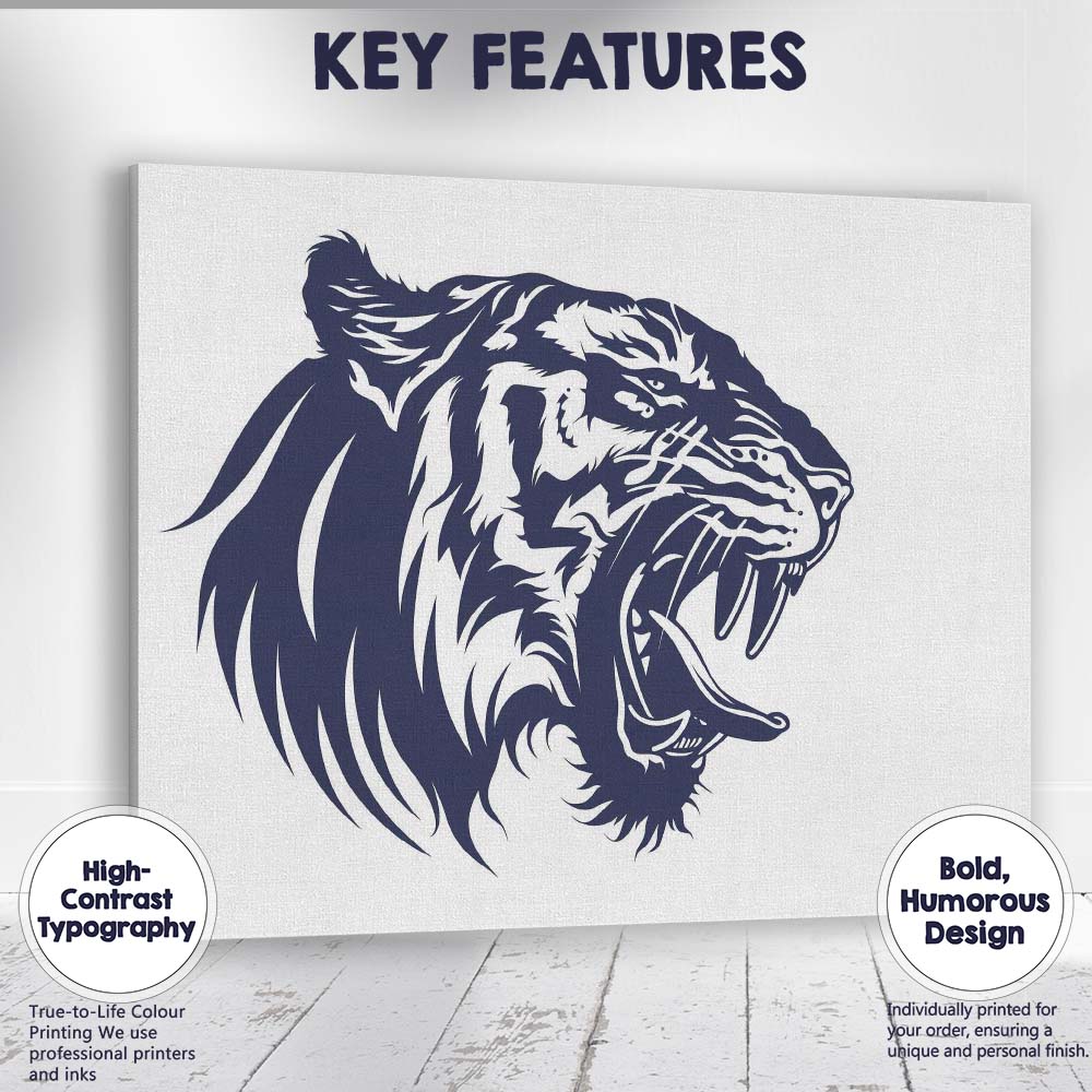 Fierce Roaring Tiger Head Wildlife Illustration Canvas Wall Art Print Decor Picture Ready to Hang