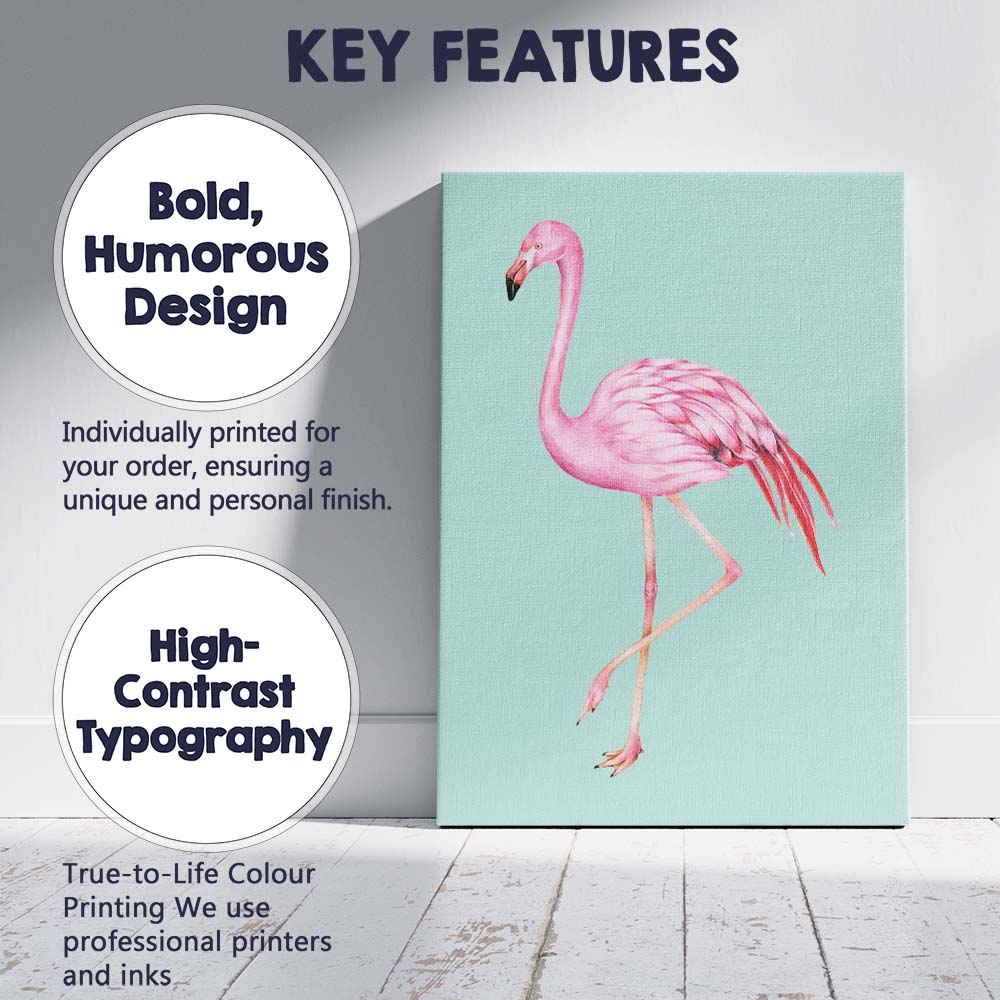 Pink Flamingo Tropical Watercolour Bird Illustration Canvas Wall Art Print Decor Picture Ready to Hang