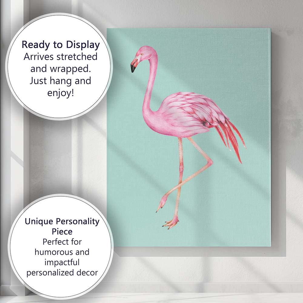 Pink Flamingo Tropical Watercolour Bird Illustration Canvas Wall Art Print Decor Picture Ready to Hang