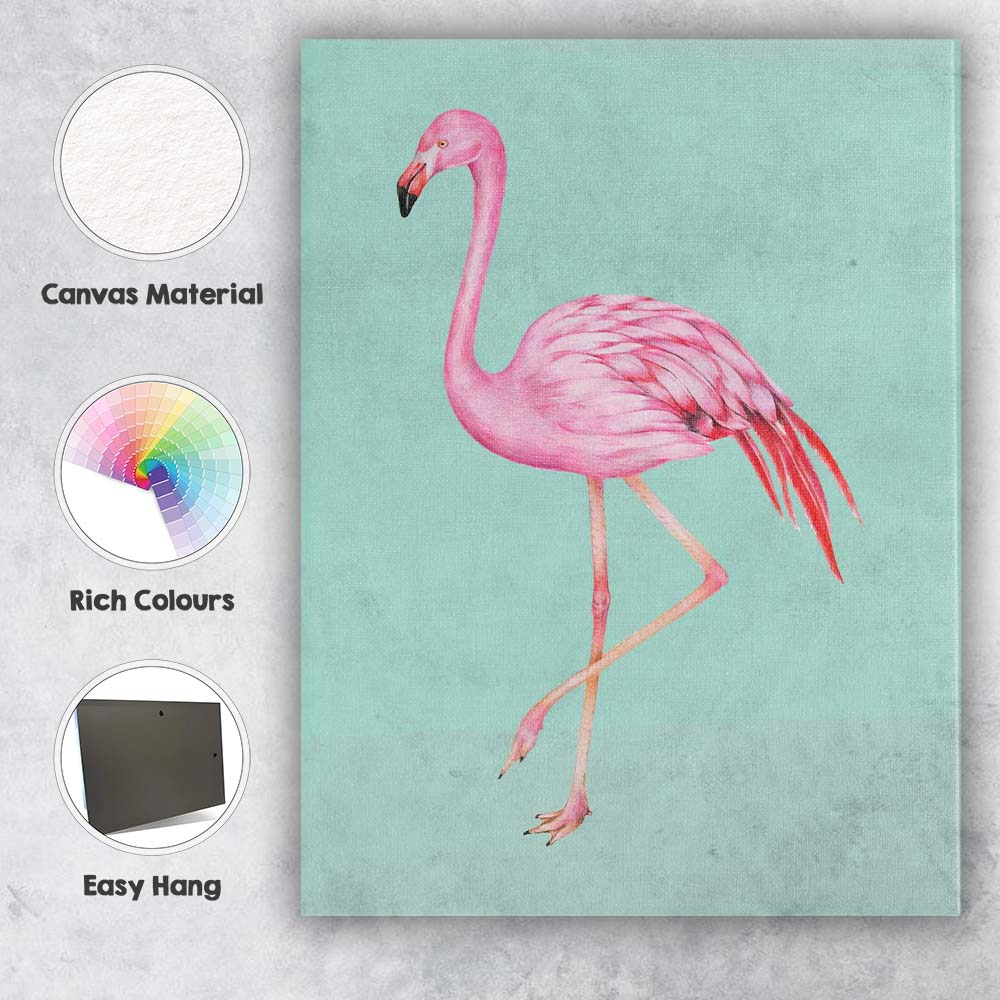 Pink Flamingo Tropical Watercolour Bird Illustration Canvas Wall Art Print Decor Picture Ready to Hang