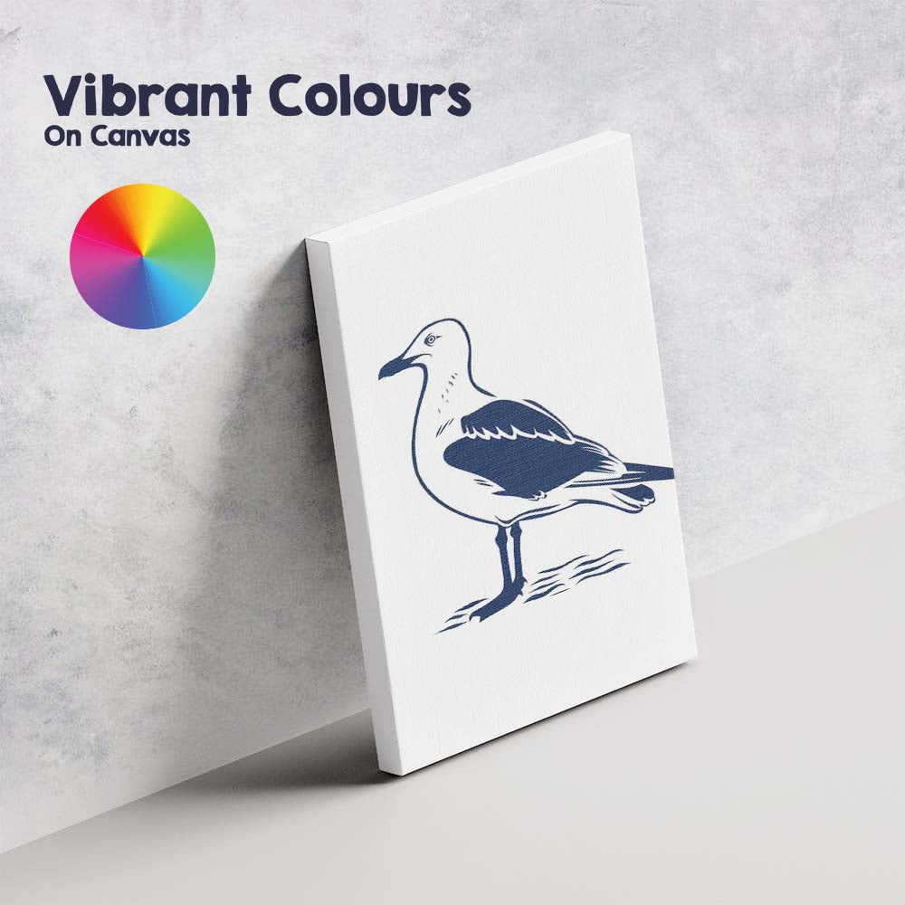 Minimalist Navy Blue Standing Seagull Coastal Bird Illustration Canvas Wall Art Print Decor Picture Ready to Hang