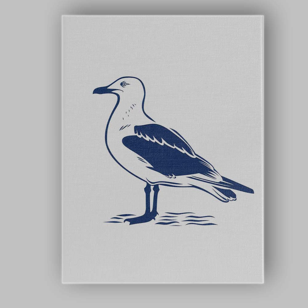 Minimalist Navy Blue Standing Seagull Coastal Bird Illustration Canvas Wall Art Print Decor Picture Ready to Hang