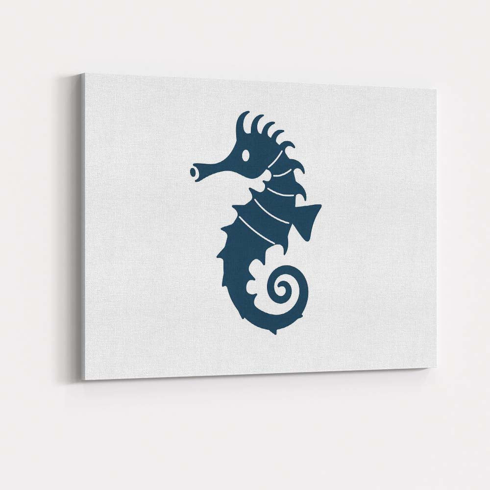 Minimalist Navy Blue Seahorse Ocean Silhouette Illustration Canvas Wall Art Print Decor Picture Ready to Hang