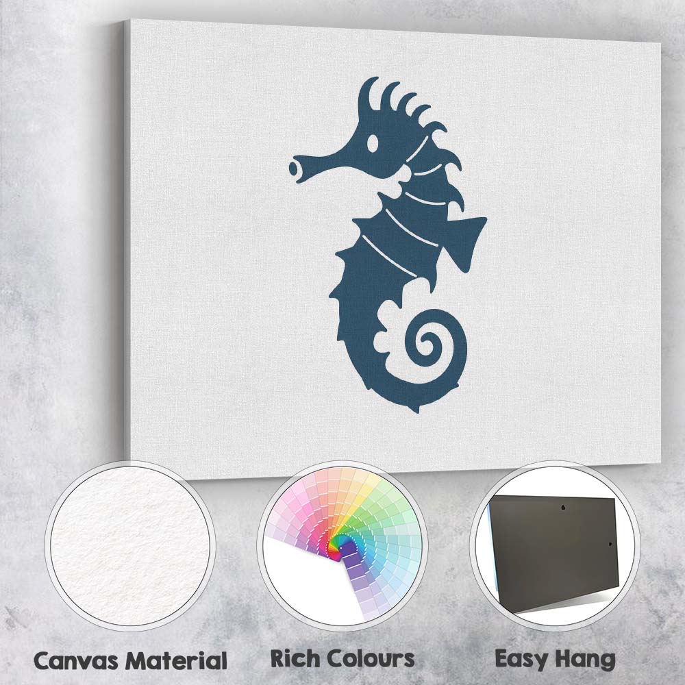 Minimalist Navy Blue Seahorse Ocean Silhouette Illustration Canvas Wall Art Print Decor Picture Ready to Hang