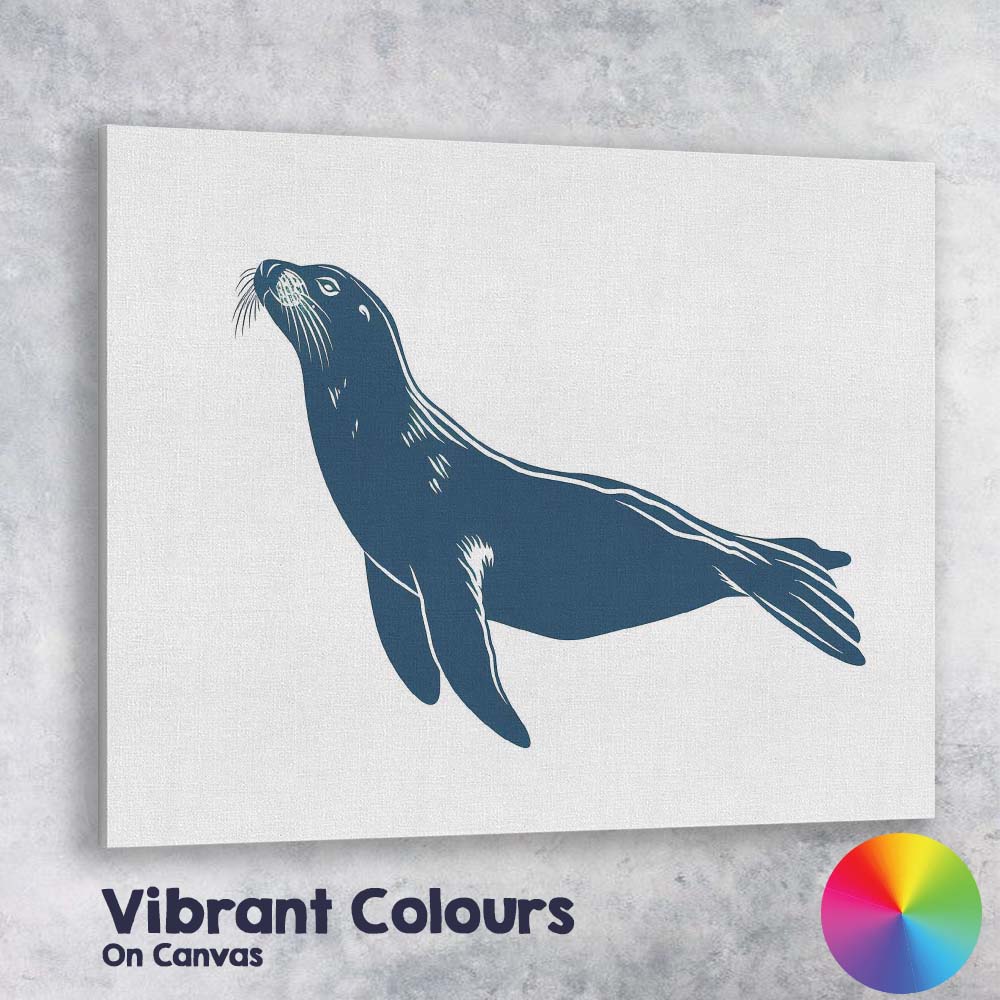 Navy Blue Sea Lion Coastal Wildlife Illustration Canvas Wall Art Print Decor Picture Ready to Hang