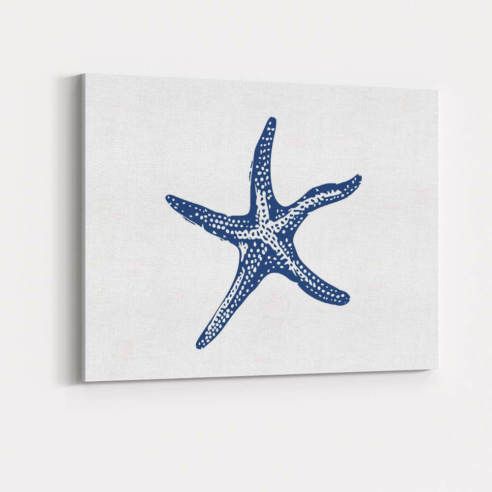 Blue Coastal Starfish Marine Life Illustration Canvas Wall Art Print Decor Picture Ready to Hang