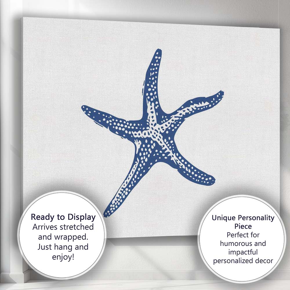 Blue Coastal Starfish Marine Life Illustration Canvas Wall Art Print Decor Picture Ready to Hang
