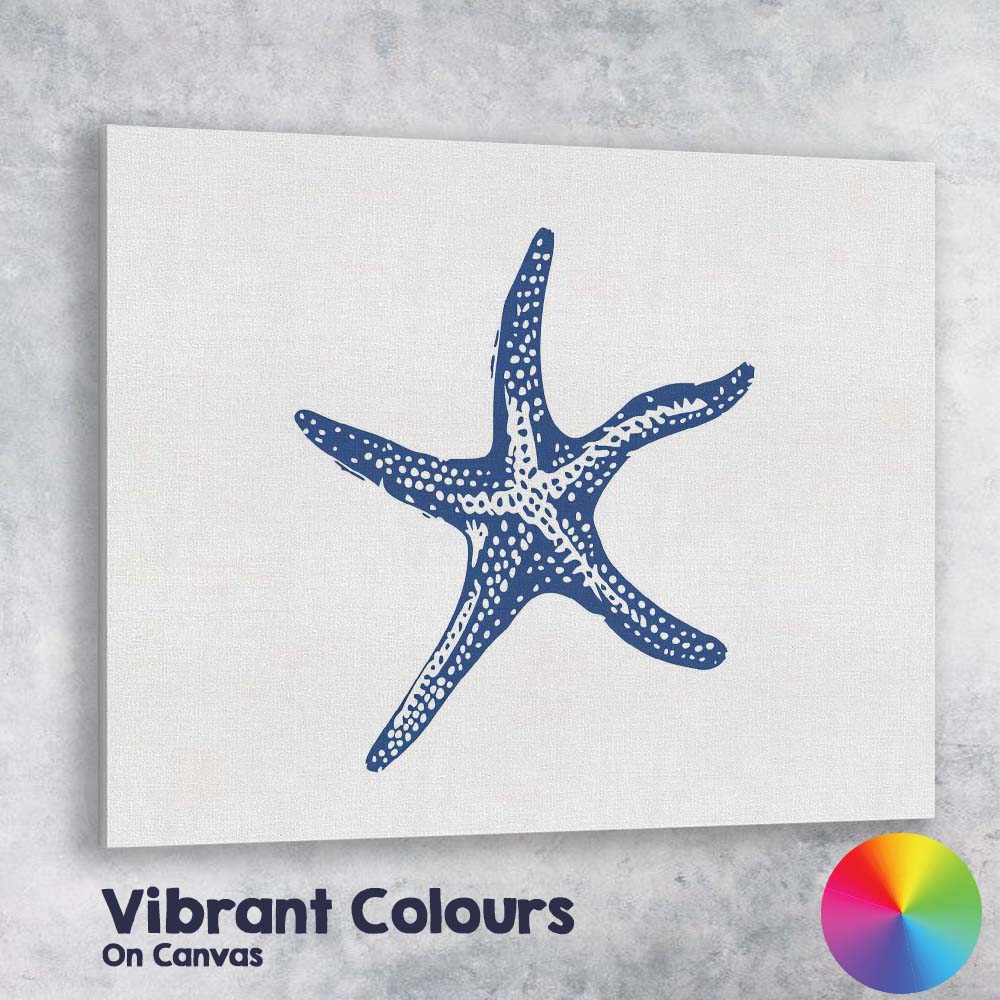 Blue Coastal Starfish Marine Life Illustration Canvas Wall Art Print Decor Picture Ready to Hang