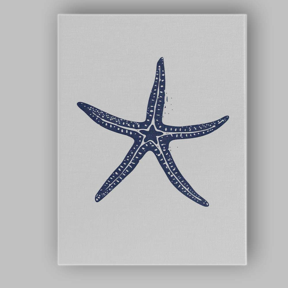 Detailed Blue Sea Star Coastal Nautical Illustration Canvas Wall Art Print Decor Picture Ready to Hang