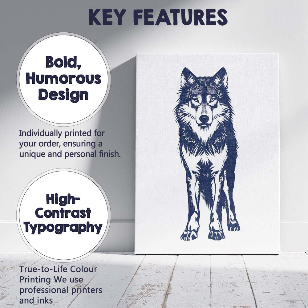 Realistic Grey Wolf Portrait Wildlife Illustration Canvas Wall Art Print Decor Picture Ready to Hang