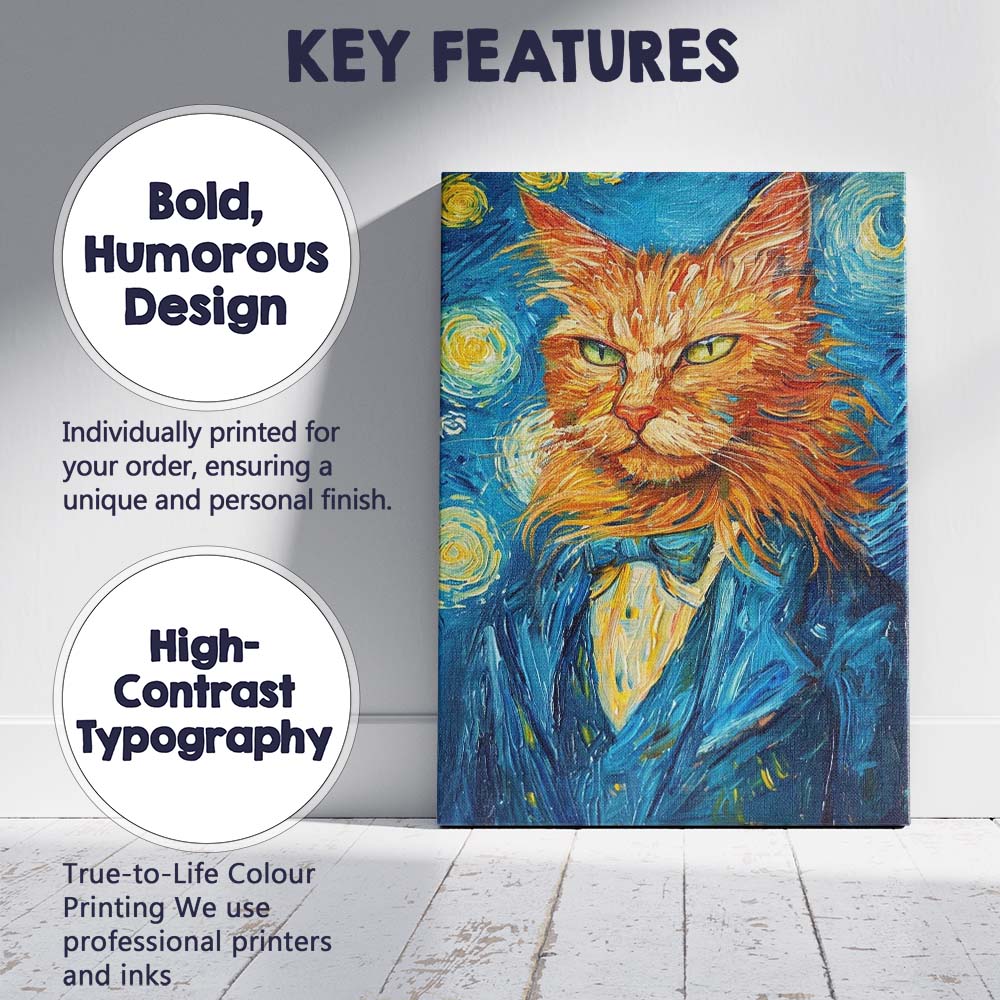Van Gogh Style Ginger Cat Portrait Colourful Expressionist Painting Canvas Wall Art Print Decor Picture Ready to Hang