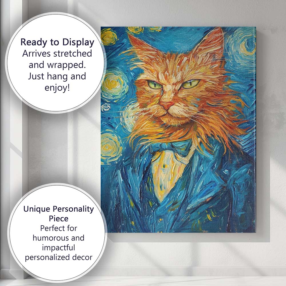 Van Gogh Style Ginger Cat Portrait Colourful Expressionist Painting Canvas Wall Art Print Decor Picture Ready to Hang